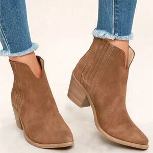 Steve Madden Webster Suede Leather Western Ankle Booties Tan Size 6M